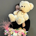 Цветочная композиция в кашпо + мишка 40см